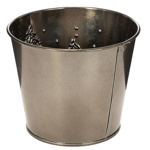 Metall Übertopf 13 cm Silber mit Glitzer-Tannen für Innenbereich | Floristik24.ch