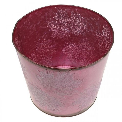 Artikel Herbsttopf, Pflanzeimer, Metalldeko mit Blättern Weinrot Ø25,5cm H22cm