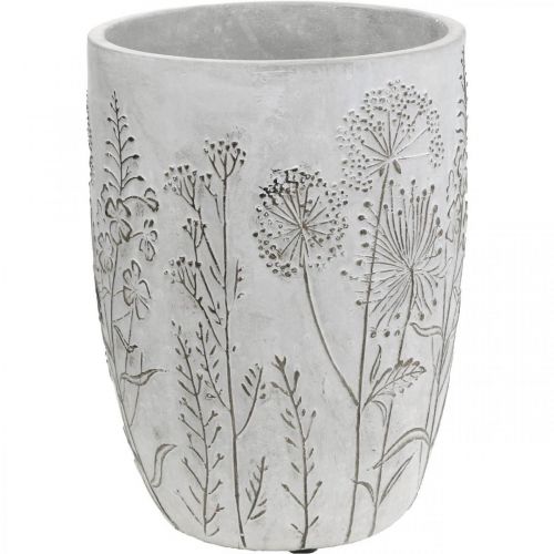 Floristik24 Vase Beton Weiß Blumenvase mit Relief Blumen Vintage Ø18cm