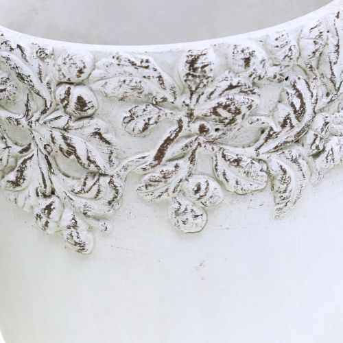 Floristik24 Keramikgefäß, Blumentopf mit Eichen-Dekor, Pflanztopf Grün/Weiß/Grau Ø13cm H11,5cm 3er-Set