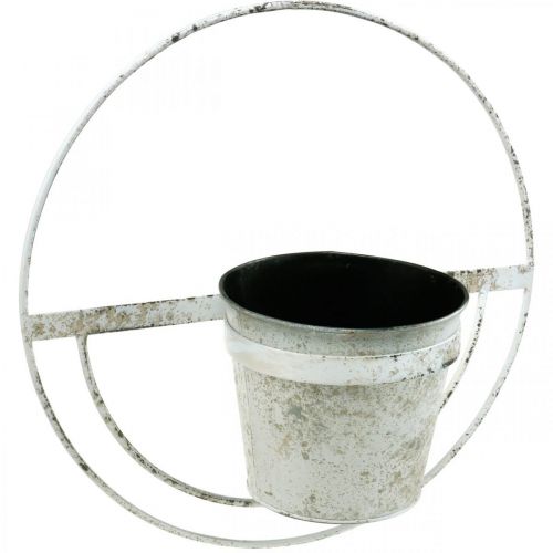 Artikel Blumentopf Shabby Chic Wanddeko Weiß Metall mit Aufhängung Ø37cm