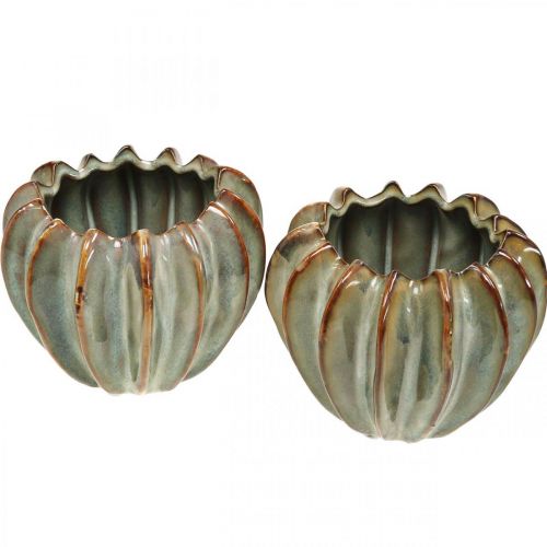 Keramiktopf, kunstvolles Pflanzgefäß, Übertopf Türkis, Beige, Braun Ø11,5cm H9cm 2St