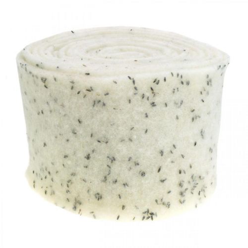 Floristik24 Filzband mit Lavendelblüten, Dekoband, Topfband, Wollfilz Cremeweiß 15cm 5m