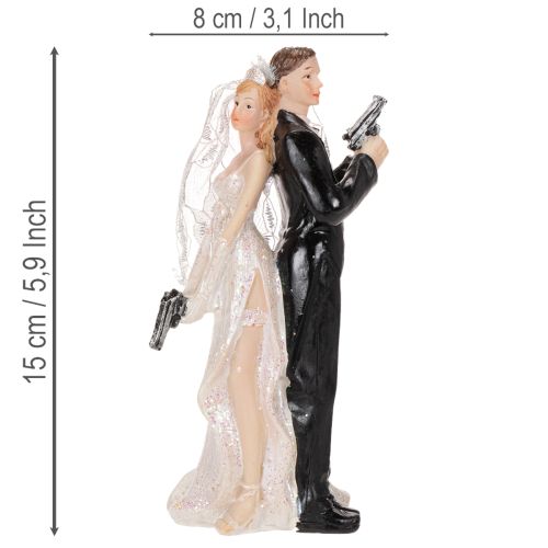 Tortenfigur Brautpaar aus Polyresin, 15,5 cm, Weiss-Schwarz, Agenten-Motiv | Floristik24.ch