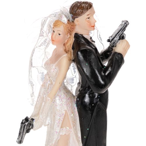 Tortenfigur Brautpaar aus Polyresin, 15,5 cm, Weiss-Schwarz, Agenten-Motiv | Floristik24.ch
