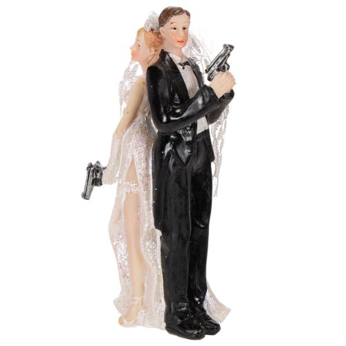 Tortenfigur Brautpaar aus Polyresin, 15,5 cm, Weiss-Schwarz, Agenten-Motiv | Floristik24.ch
