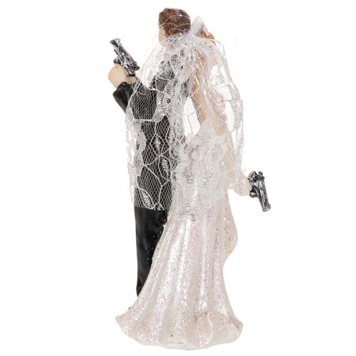 Tortenfigur Brautpaar aus Polyresin, 15,5 cm, Weiss-Schwarz, Agenten-Motiv | Floristik24.ch