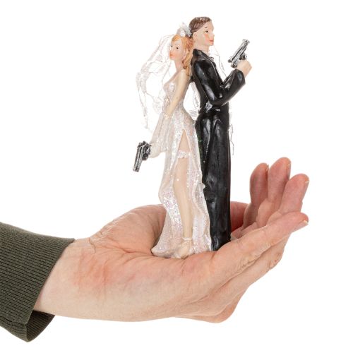 Tortenfigur Brautpaar aus Polyresin, 15,5 cm, Weiss-Schwarz, Agenten-Motiv | Floristik24.ch