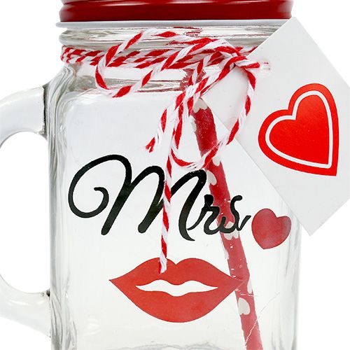 Artikel Trinkglas mit Deckel „Mr“ und „Mrs“ 13,5cm 2St