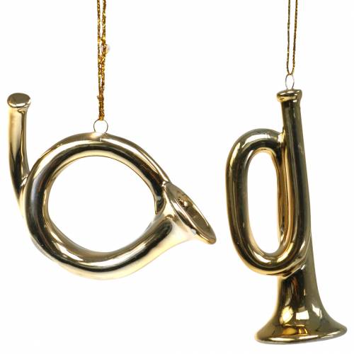 Christbaumschmuck Trompete und Horn zum Hängen Gold 9,5cm 2 St