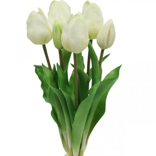 Floristik24 Künstliche Tulpen Weiß Creme Real Touch 38cm 7 St