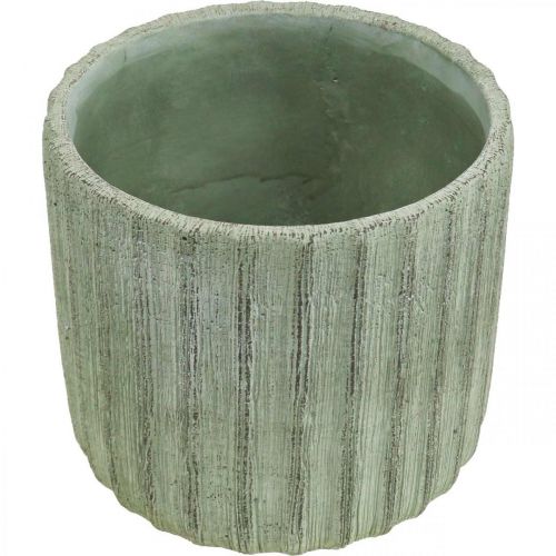 Artikel Übertopf Keramik Grün Retro gestreift Ø16,5cm H14,5cm