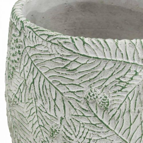 Artikel Übertopf Keramik Grün Weiß Grau Tannenzweige Ø12,5cm H12cm