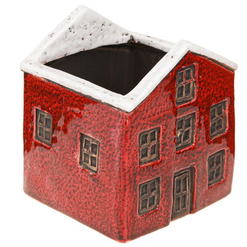 Floristik24 Übertopf Keramik Haus Advent Rotweiß 10×10×12cm