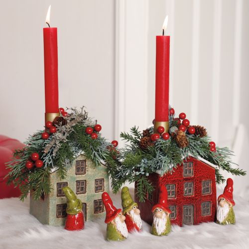 Floristik24 Übertopf Keramik Haus Advent Rotweiß 10×10×12cm