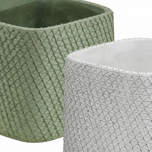 Artikel Übertopf Keramik Weiß Grün Relief Netz 13,5x13,5cm H13cm 2St