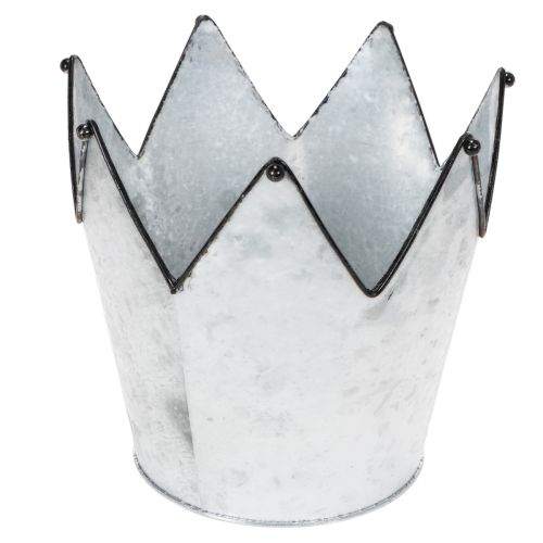 Blumentopf-Set Zink Krone, 3 Grössen: Ø21,5/19,5/17cm, Metall silber-schwarz | Floristik24.ch