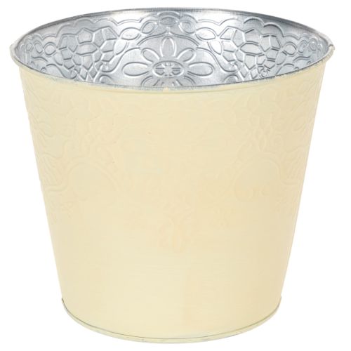 Metall Blumenübertopf Ø16cm H14cm Pastellgelb mit Blumenmuster für Innenbereich online kaufen | Floristik24.ch