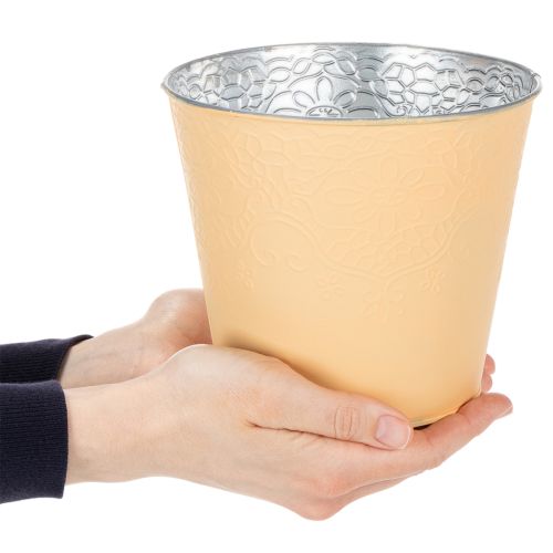 Metall Blumenübertopf Ø16cm H14cm Orange mit Blumenmuster | Floristik24.ch