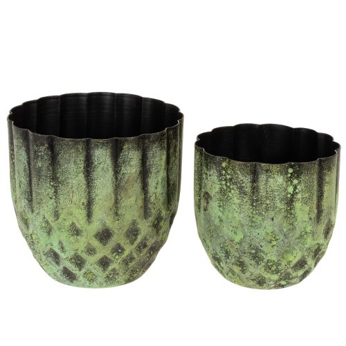 Artikel Übertopf Metall Vintage Blumentopf Grün Ø14/12cm 2er-Set