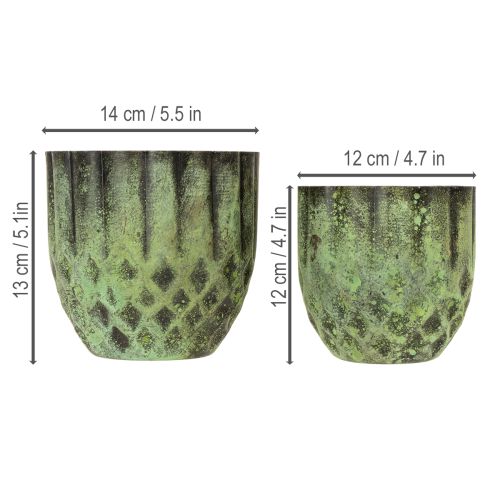 Artikel Übertopf Metall Vintage Blumentopf Grün Ø14/12cm 2er-Set