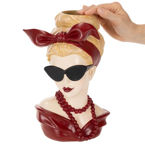 Kopfvase aus Polyresin Frauendesign mit Sonnenbrille und Perlenkette 30 cm | Floristik24.ch