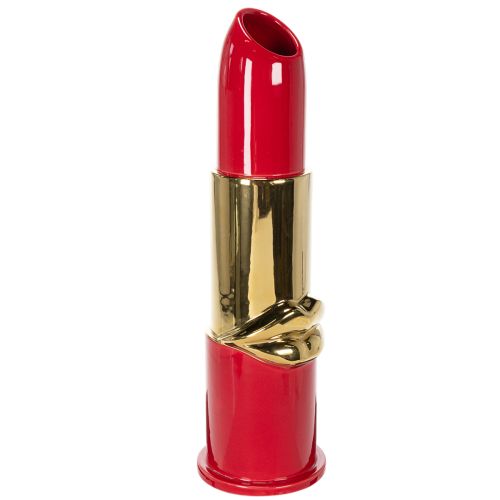 Deko-Vase Lippenstift-Design aus Keramik Rot und Gold 38 cm