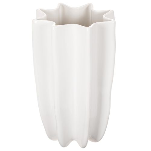 Weisse geriffelte Keramikvase 24cm für Trockenblumen