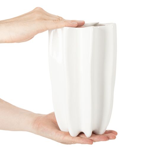 Weisse geriffelte Keramikvase 24cm für Trockenblumen | Floristik24.ch