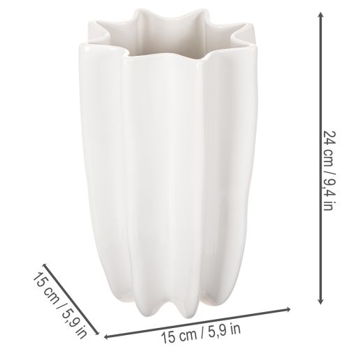Weisse geriffelte Keramikvase 24cm für Trockenblumen | Floristik24.ch