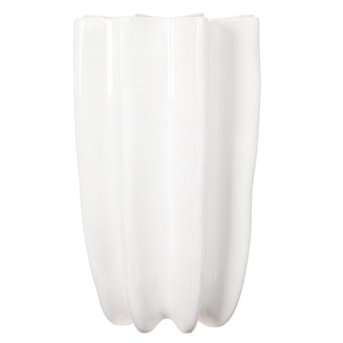 Weisse geriffelte Keramikvase 24cm für Trockenblumen | Floristik24.ch