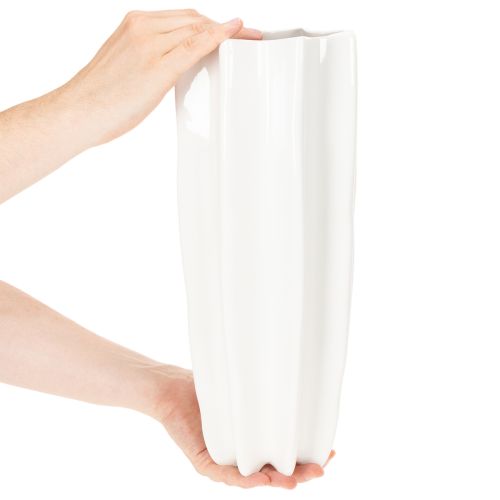 Geriffelte Blumenvase aus Keramik Weiss 38cm | Floristik24.ch