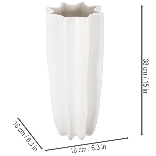Geriffelte Blumenvase aus Keramik Weiss 38cm | Floristik24.ch