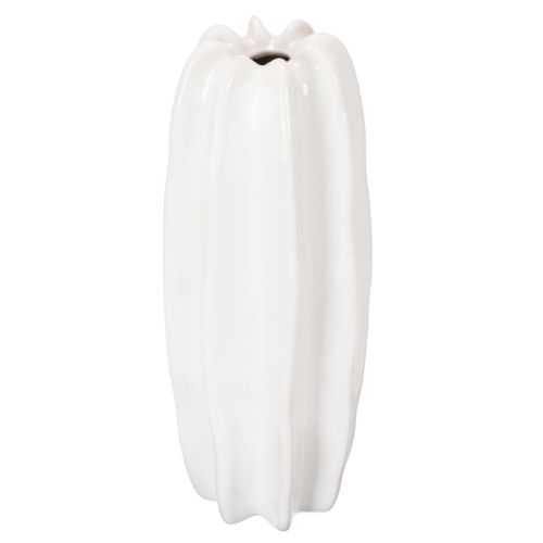 Weisse Keramikvase geriffelt 40 cm für Trockenblumen | Floristik24.ch