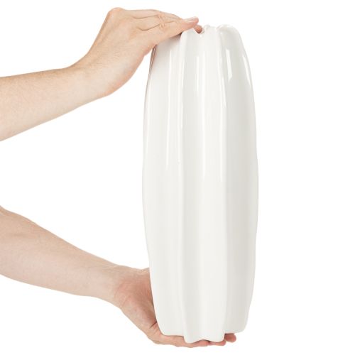 Weisse Keramikvase geriffelt 40 cm für Trockenblumen | Floristik24.ch