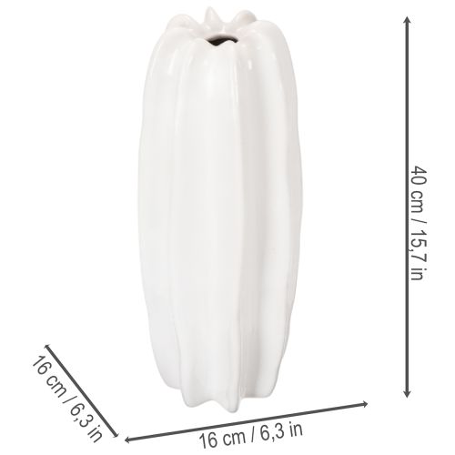 Weisse Keramikvase geriffelt 40 cm für Trockenblumen | Floristik24.ch