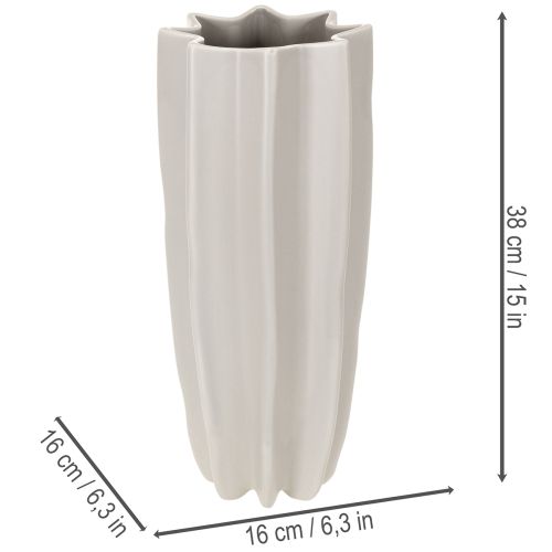 Hohe Keramikvase mit Rillenstruktur 38 cm mattgrau für Trockenblumen | Floristik24.ch