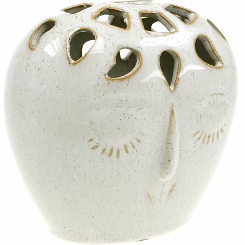 Floristik24 Keramikvase mit Gesicht Creme, Beige H13cm Steingutoptik 1 St
