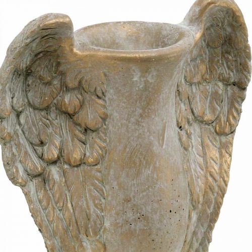 Floristik24 Dekovase aus Beton, Amphore mit Engelsflügeln Golden Vintage-Look B20,5cm H26cm
