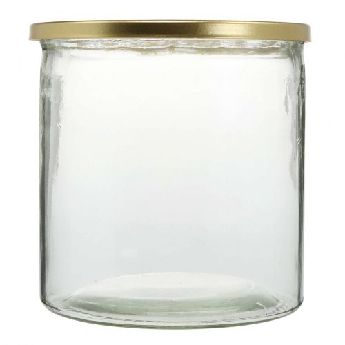 Floristik24 Vase mit Metalldeckel, Steckhilfe, Glasvase mit Steckaufsatz, Tischdeko H15cm Ø15cm