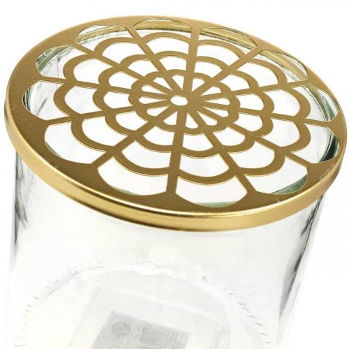 Floristik24 Vase mit Metalldeckel, Steckhilfe, Glasvase mit Steckaufsatz, Tischdeko H15cm Ø15cm