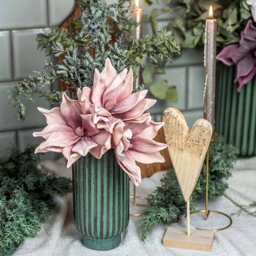 Floristik24 Vase aus Keramik, Tischschmuck, Dekovase geriffelt Grün, Braun Ø10,5cm H21,5cm