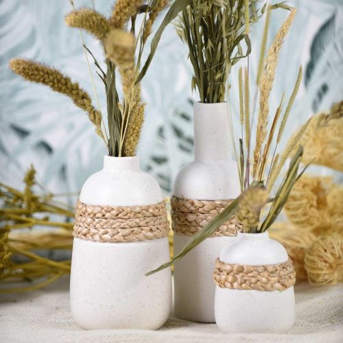 Artikel Blumenvase weiß Keramik und Seegras Vase Tischdeko H22,5cm