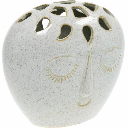Floristik24 Vase mit Gesicht Creme, Beige H18cm Steingutoptik 1 St