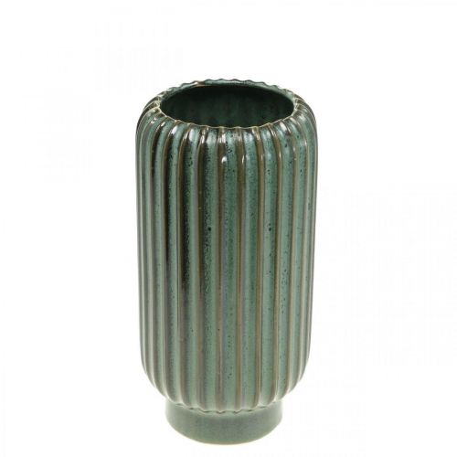 Artikel Vase aus Keramik, Tischschmuck, Dekovase geriffelt Grün, Braun Ø10,5cm H21,5cm