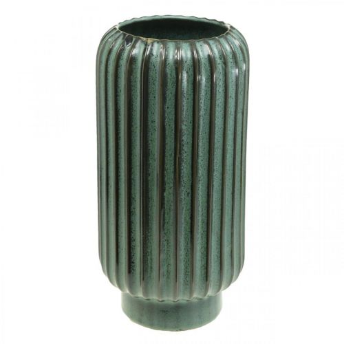 Floristik24 Deko-Vase, Blumenschmuck, Tischdeko, Vase aus Keramik geriffelt Grün, Braun Ø15cm H30,5cm