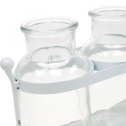 Floristik24 Blumenvase Apothekerflaschen Apothekerglas Deko auf Tablett 38cm