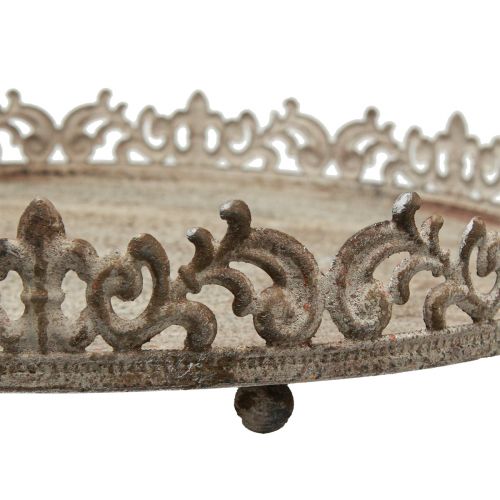 Floristik24 Vintage Deko Tablett rund mit Füßen Grau Ø30/35cm Set mit 2St