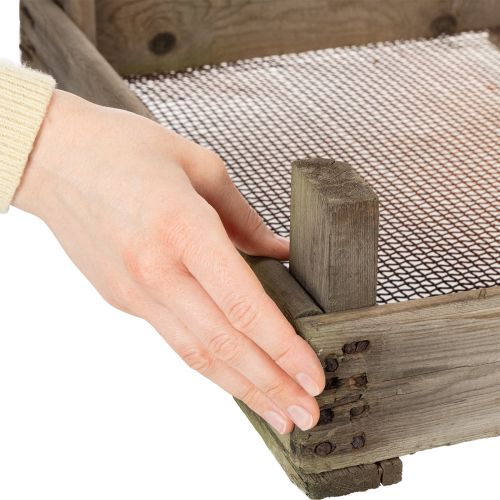 Artikel Vintage Holzkiste mit Maschendraht Landhausstil Zwiebelsieb Deko 75×50×14cm