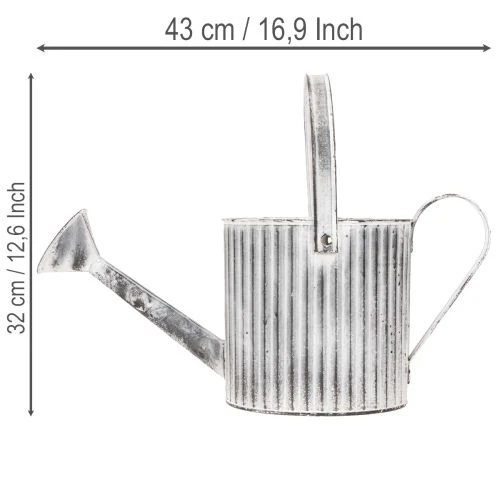 Vintage Pflanzkanne Ø17cm aus Metall, Weiss-Silber, Deko-Giesskanne für Innen- und Aussenbereich | Floristik24.ch